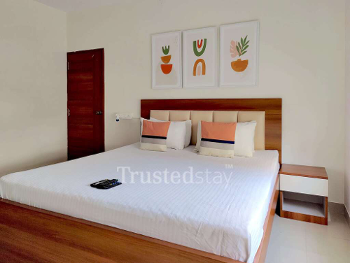 Bedroom of Plot 65 TrustedStay Service Apartment in Gachibowli Hyderabad